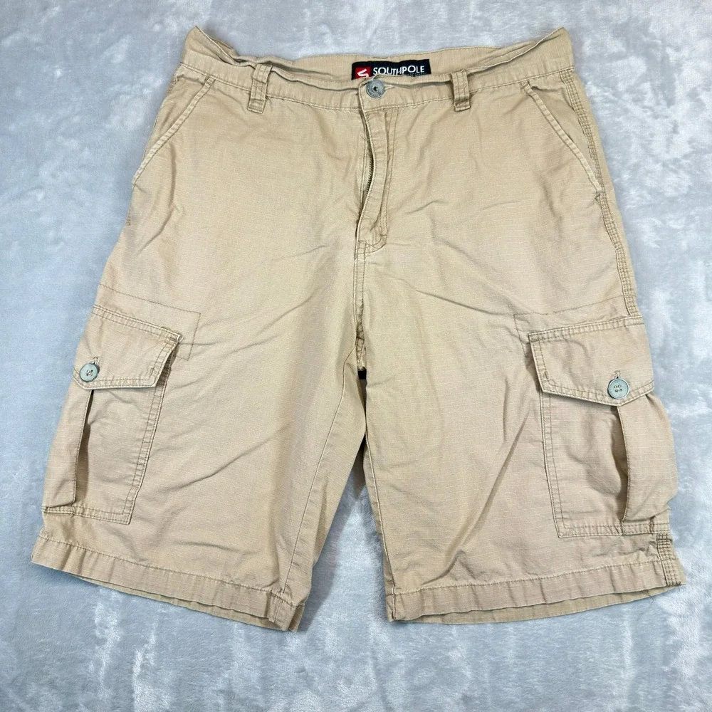 Southpole Cargo Shorts Mens 32 Tan Ripstop Khaki Utility Pockets Vintage Y2K